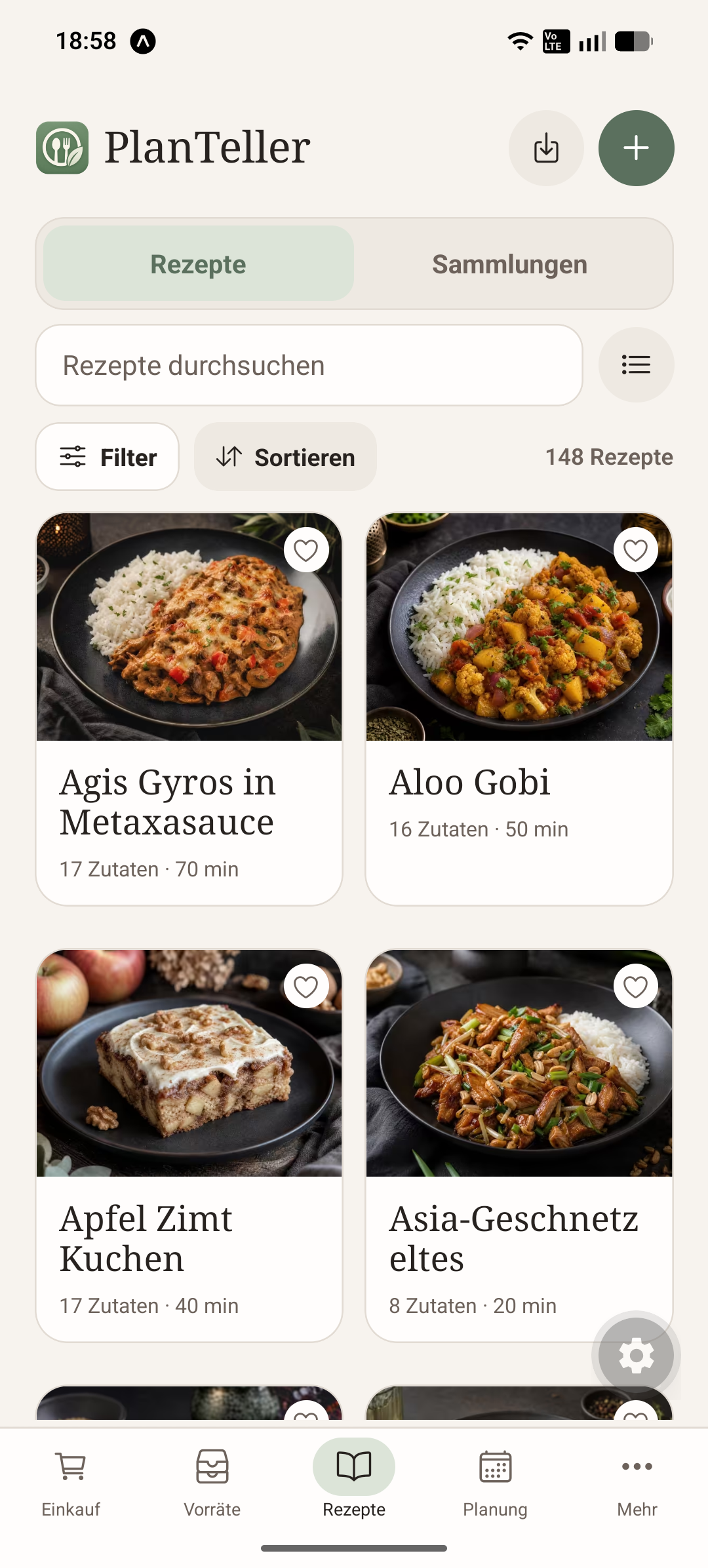 PlanTeller Rezeptübersicht
