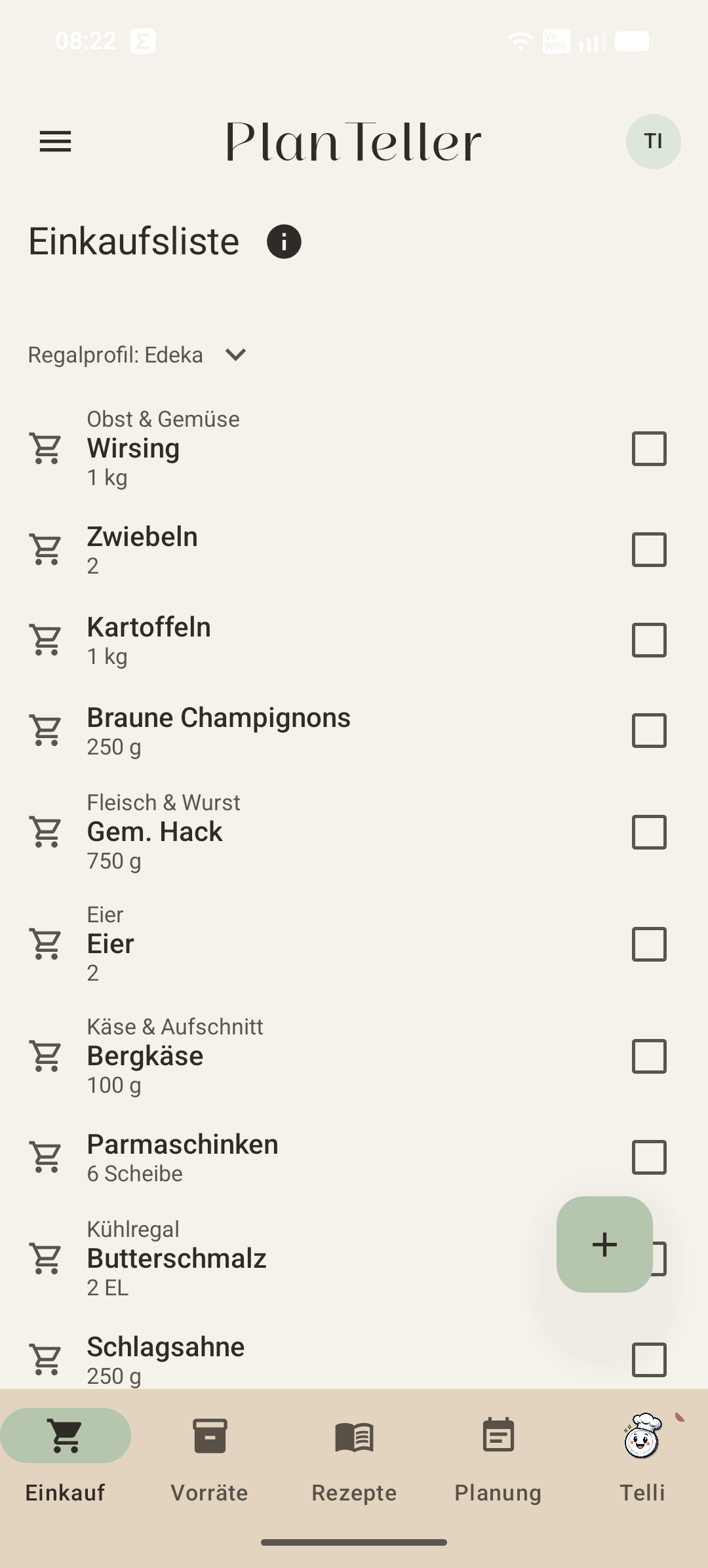 PlanTeller Smarte Einkaufsliste