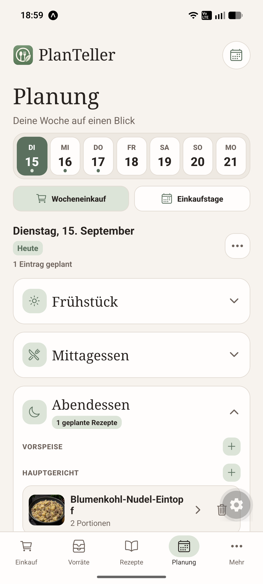 PlanTeller Geplantes Abendessen